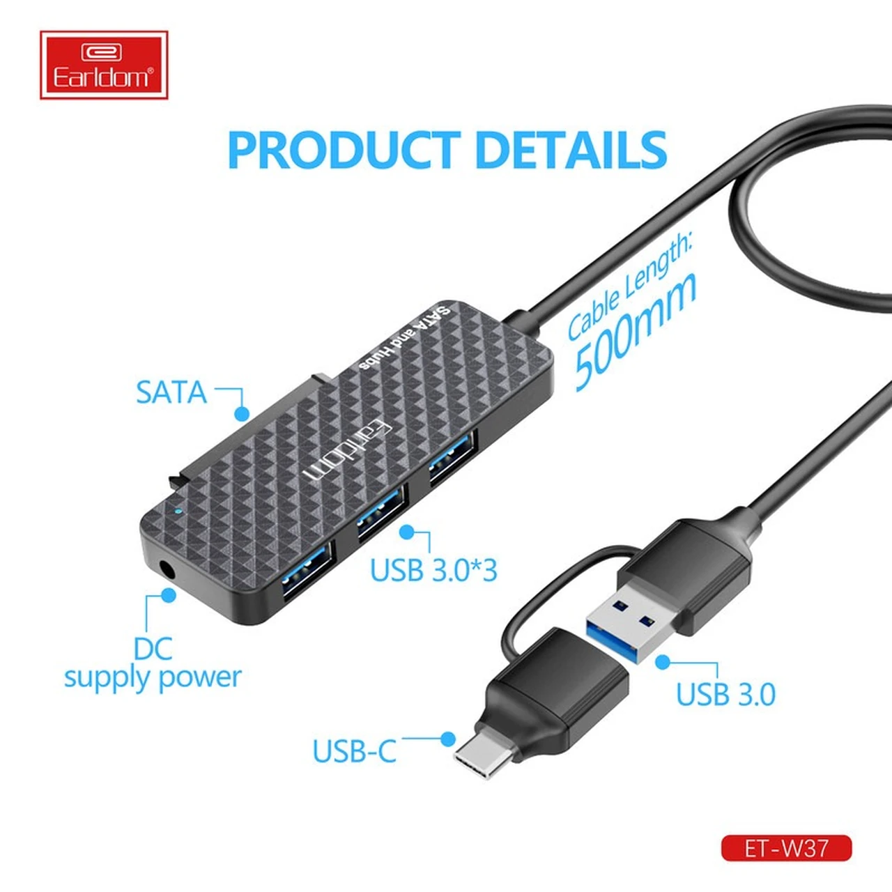تبدیل هارد Earldom USB 3.0 & Type-C To Sata مدل ET-W37 - مشکی
